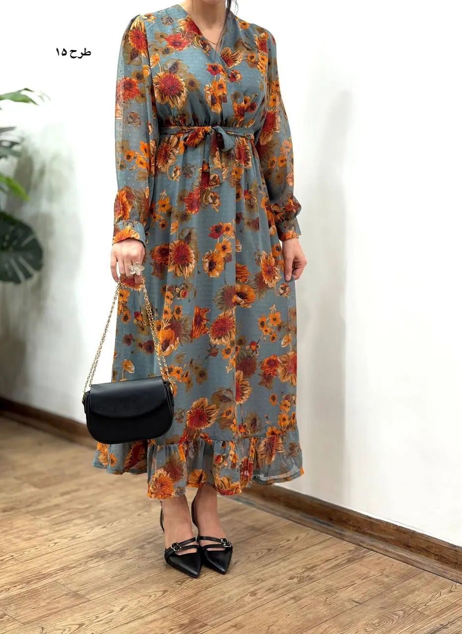 پیراهن بلند حریر آستردار آوا کد 5036